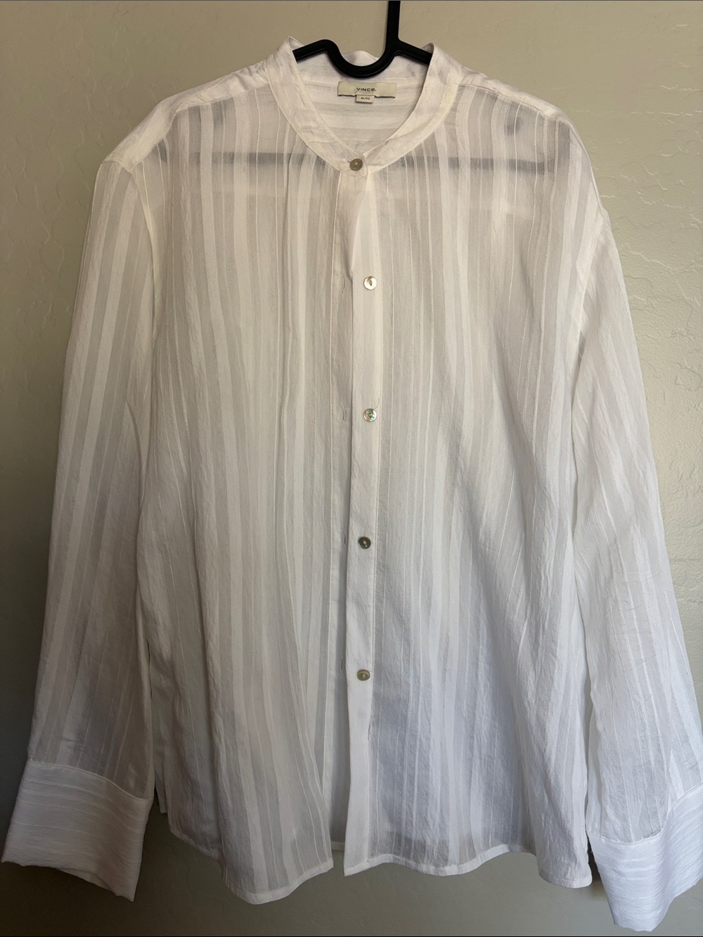 Vince White Sheer Textured Button-Up Blouse